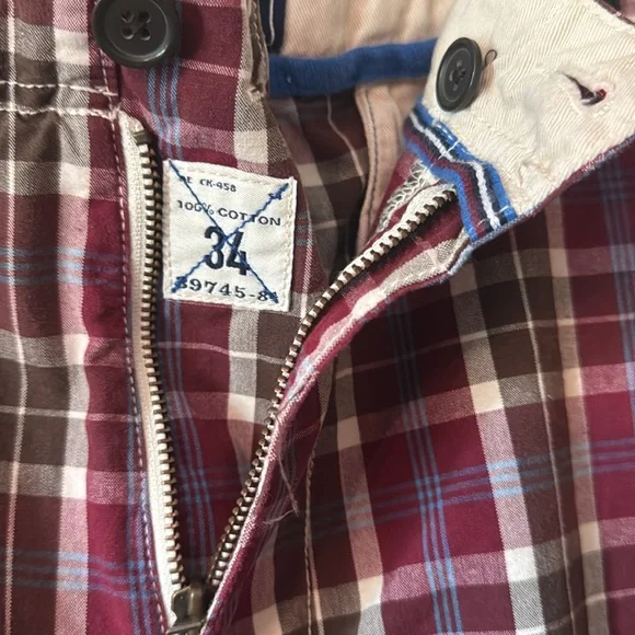 🩳🍷🧢🍨Men's Plaid Shorts -burgundy, white and blue - Picture 6 of 8